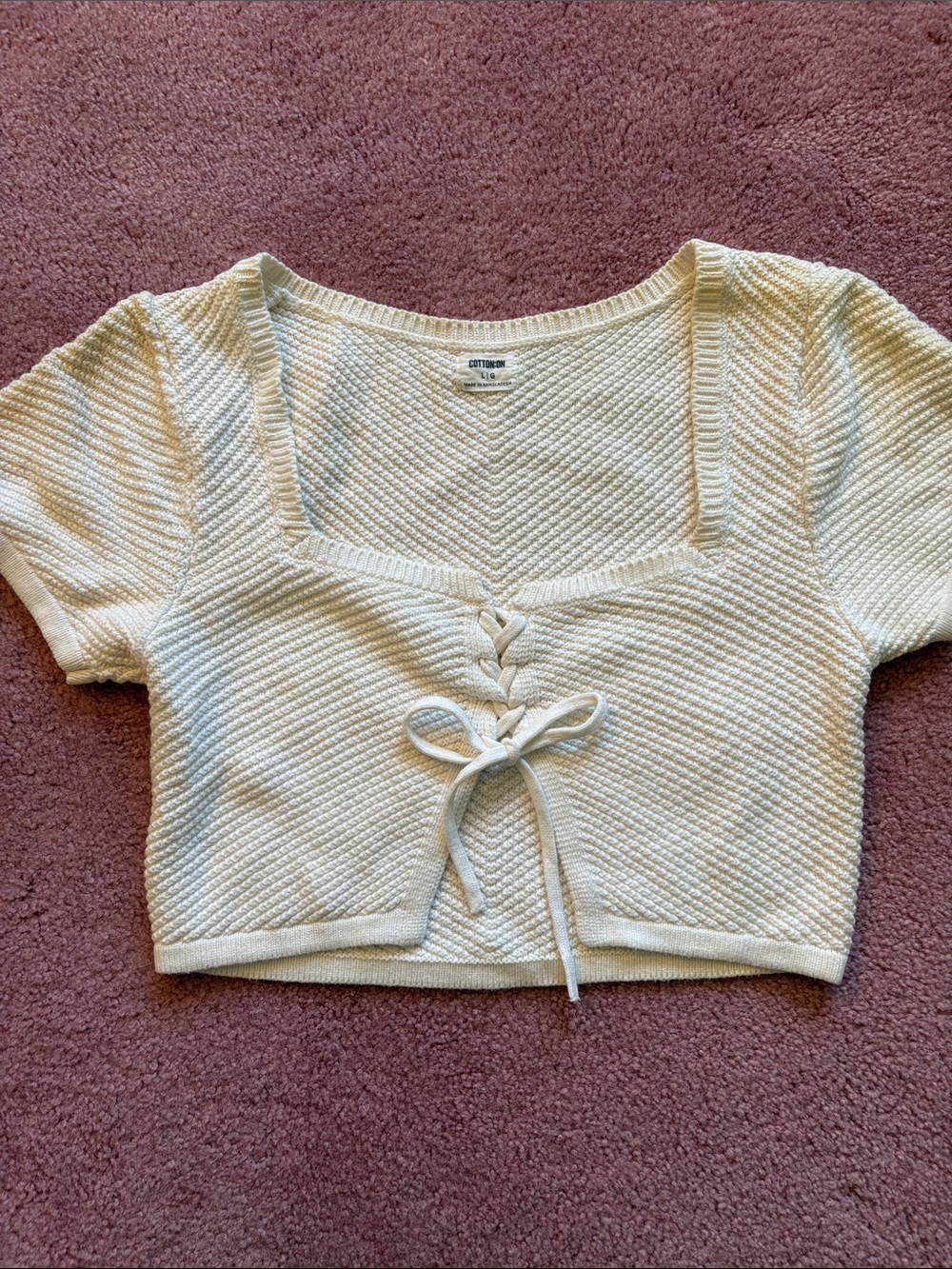 Cream Knit Lace-Up Crop Top Cotton On Size Large